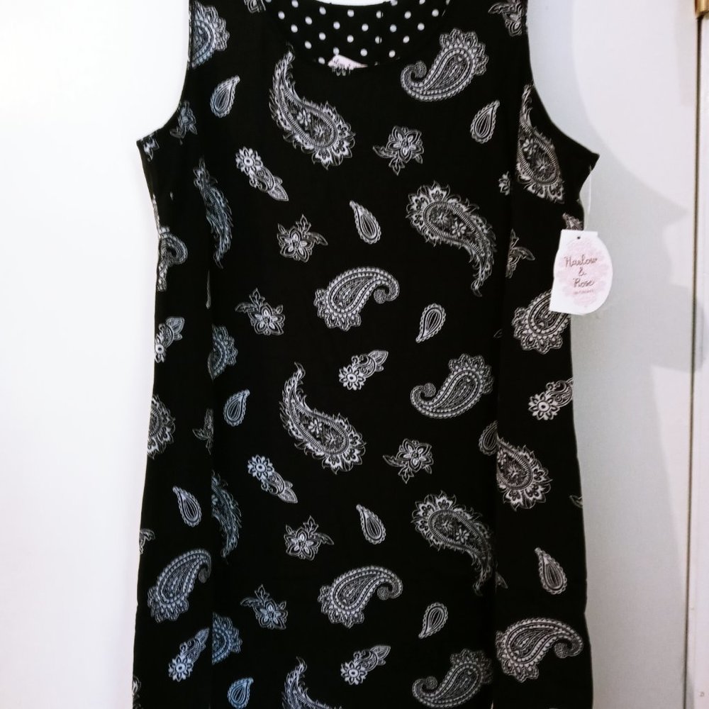 Harlow & Rose Black/White Paisley/polka dot SleevelessReversible Dress M